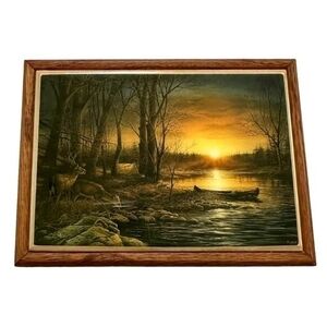 Vintage Terry Redlin Morning Glow Wood Jewelry Box 6.5x5x2" Enamel Velvet Lined